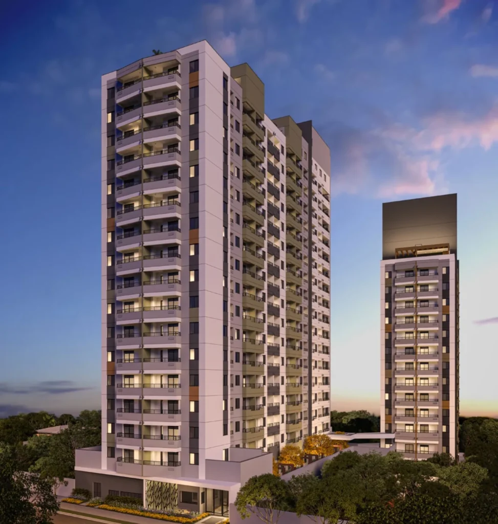 Fachada do Regente Feijó ao entardecer, duas torres residenciais